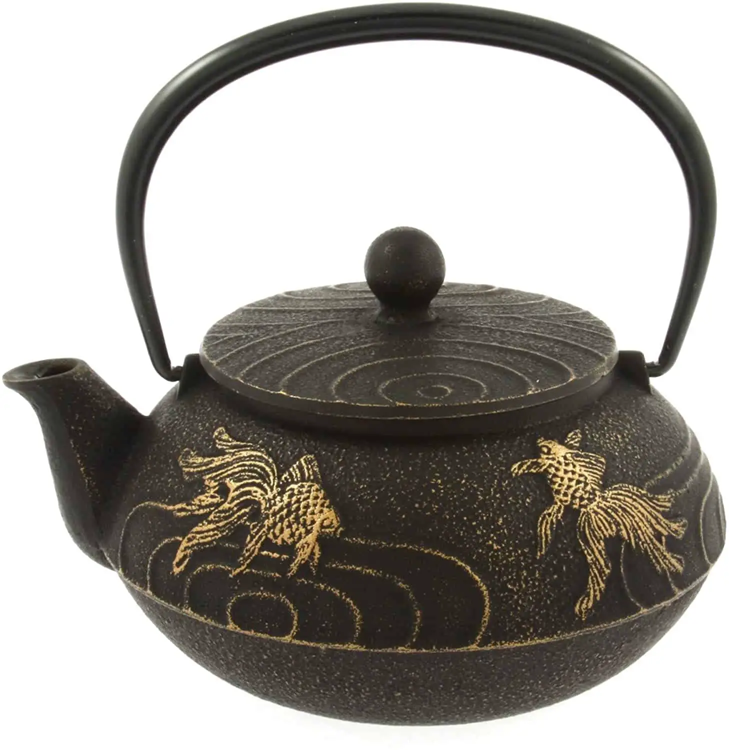 Iwachu Tetsubin Gold and Black Goldfish Iron Teapot 1