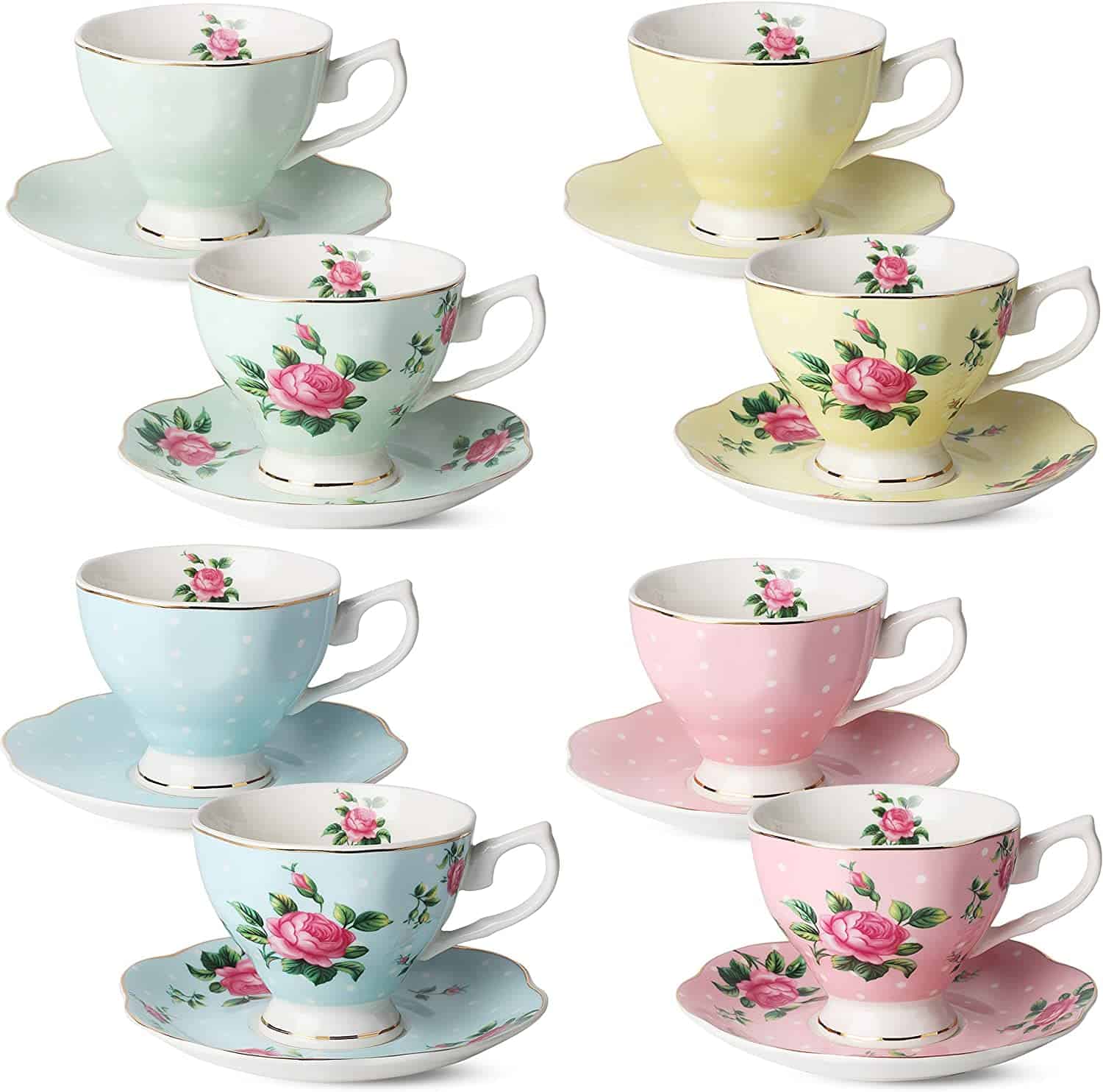 Brew To A Tea Floral Tea Cups And Saucers Set Of 8