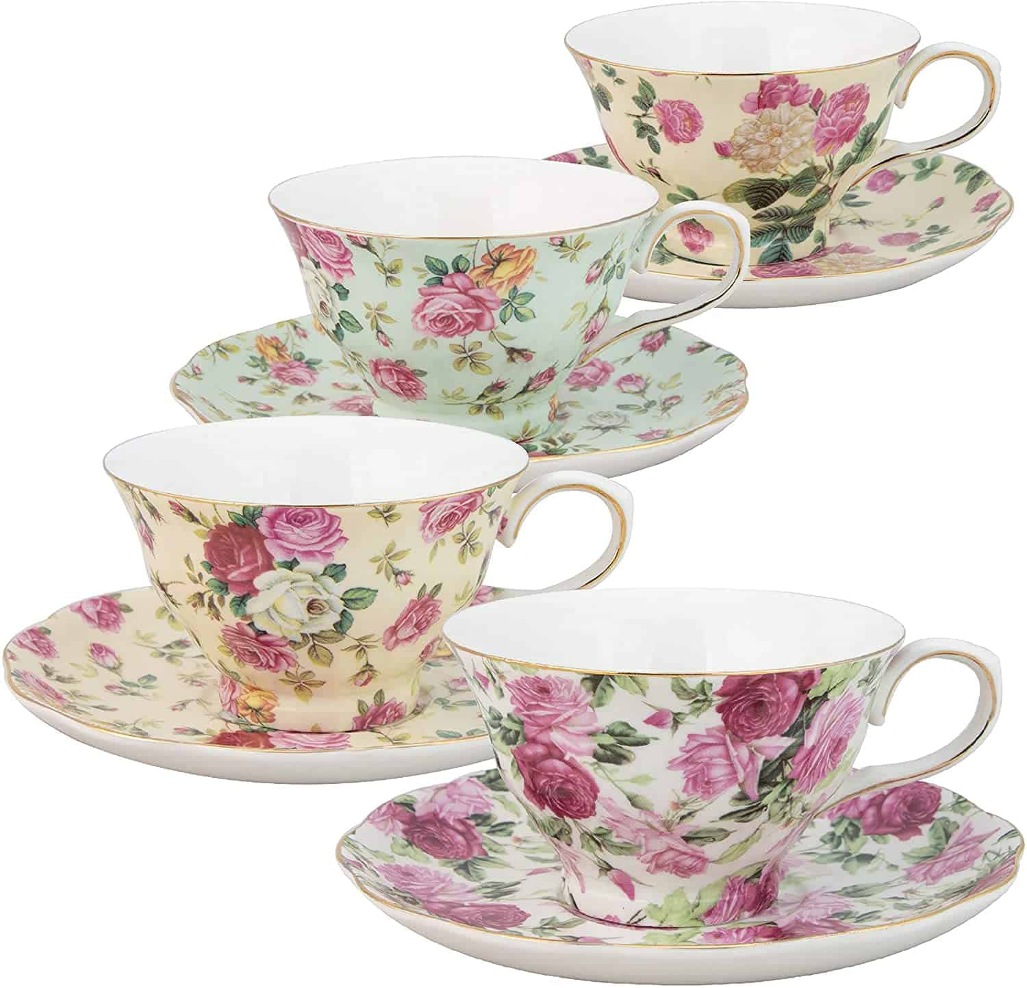 Gracie China By Coastline Imports Rose Chintz 8 Ounce Porcelain Tea Cup And Saucer