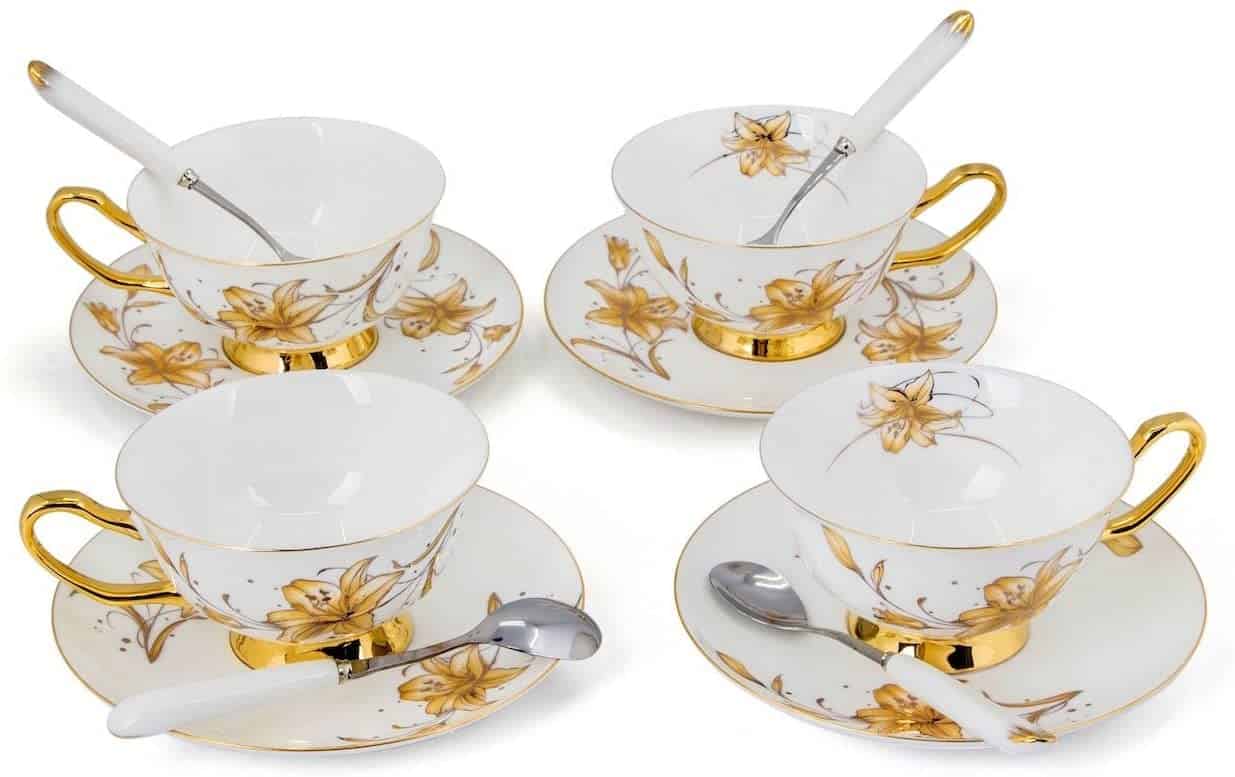 Kendal Porcelain Tea Cup Set With Saucers And Spoons