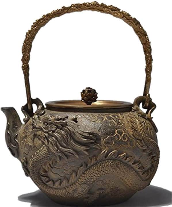 RUIKA Japanese tetsubin Cast Iron Teapot Dragon and phoenix pattern Kettle 1400ml 48 Ounce wooden gift