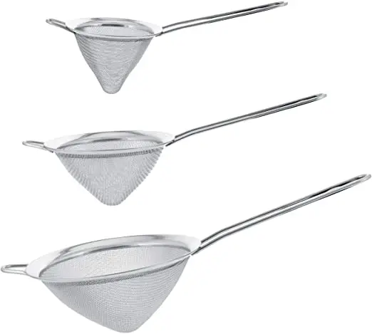 U.S. Kitchen Supply Set of 3 Premium Quality Extra Fine Twill Mesh Stainless Steel Conical Strainers